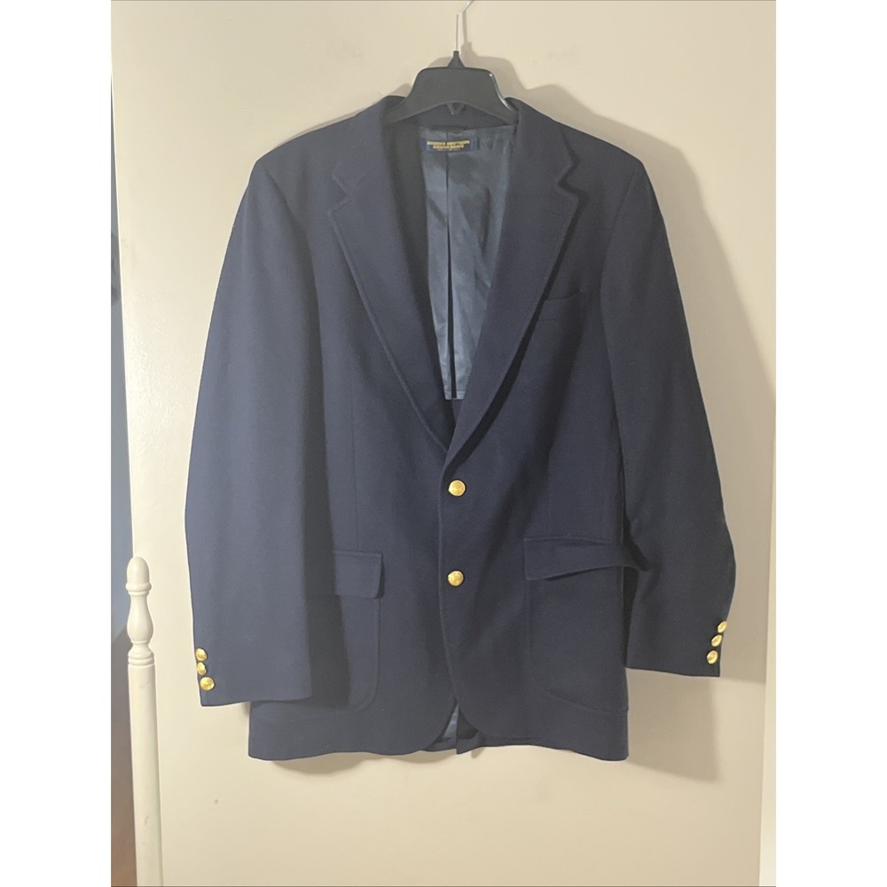 Brooks Brothers Brooksgate Wool Blue‎ Blazer Gold Buttons Front and Sleeves 42R